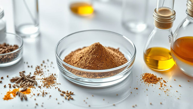 polvere di cumino in provetta da laboratorio